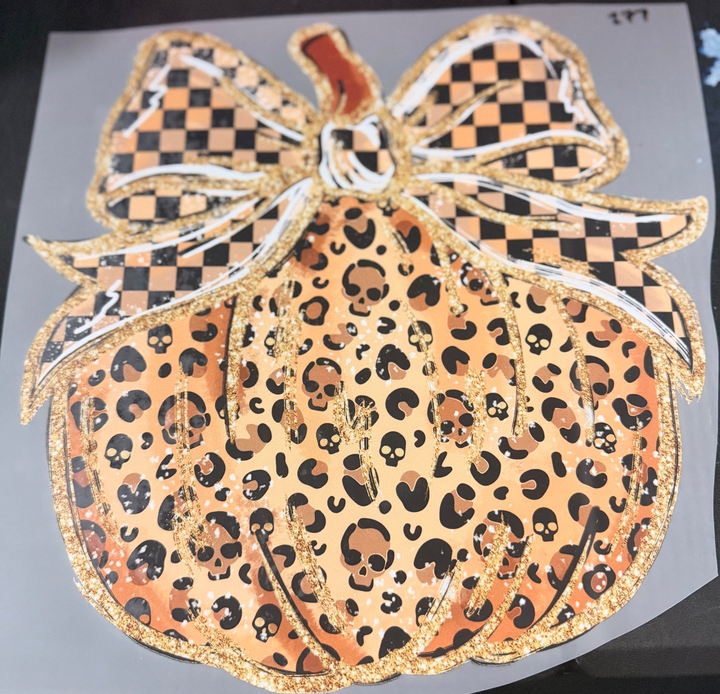 DESTASH - 277 - LEOPARD PRINT PUMPKIN/CHECKERED BOW